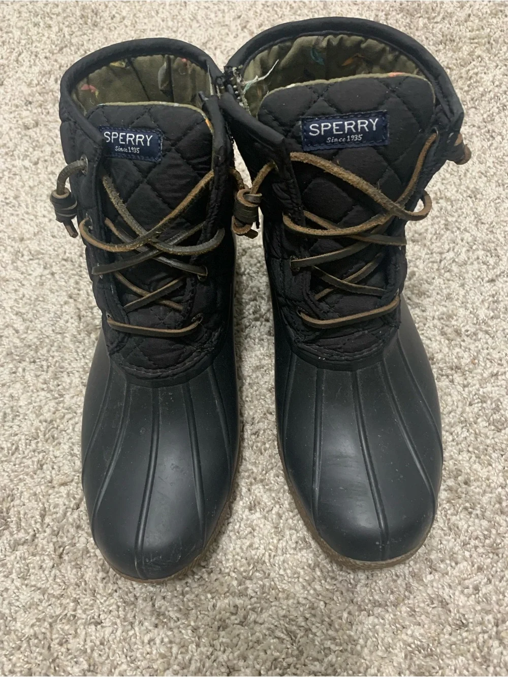 Sperry Black Quilted Waterproof Duck Boots